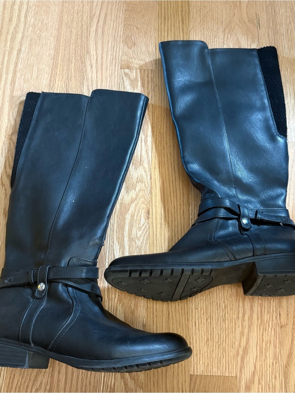 Life Stride Black Faux Leather Knee-High Moto Boots Sz 7